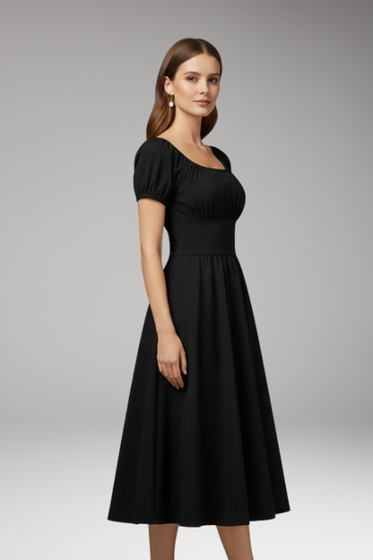 Women's Dress with Puff Sleeves and Waist Shaping 3