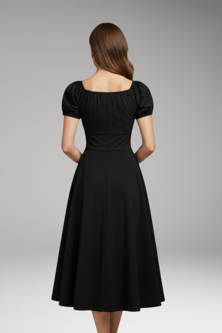 Women's Dress with Puff Sleeves and Waist Shaping 4