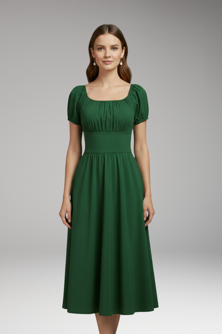 Women's Dress with Puff Sleeves and Waist Shaping 5