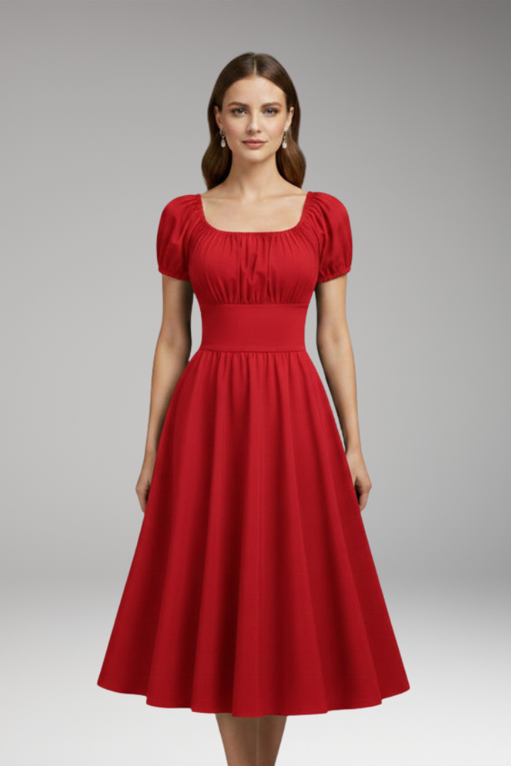 Women's Dress with Puff Sleeves and Waist Shaping 6