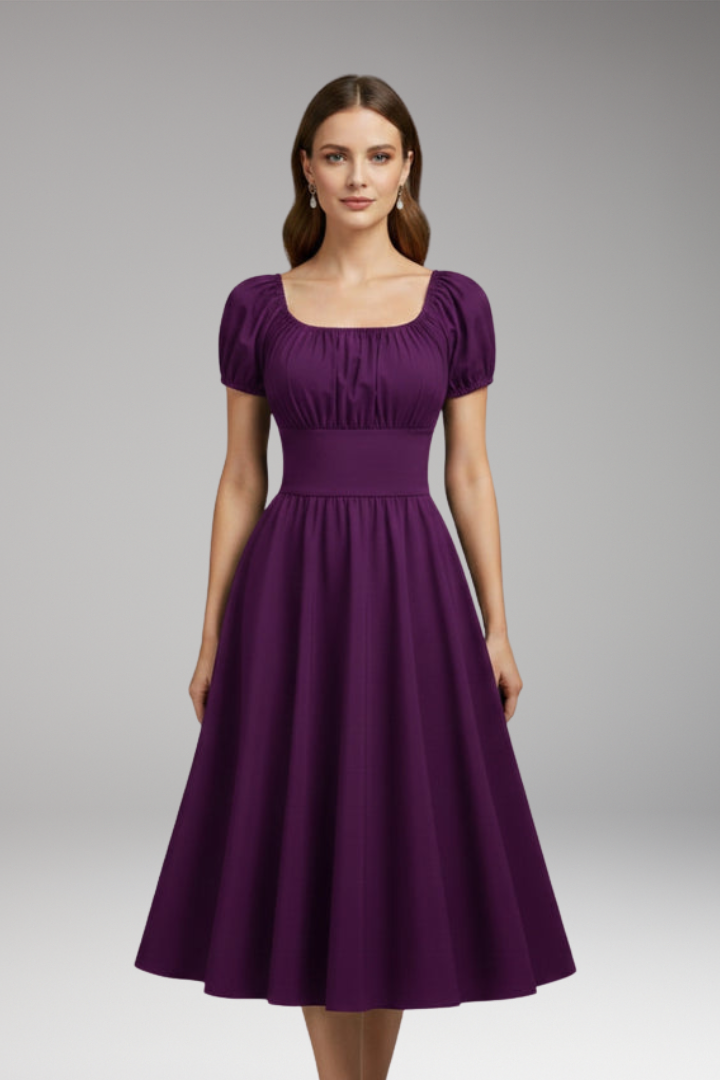 Women's Dress with Puff Sleeves and Waist Shaping 7