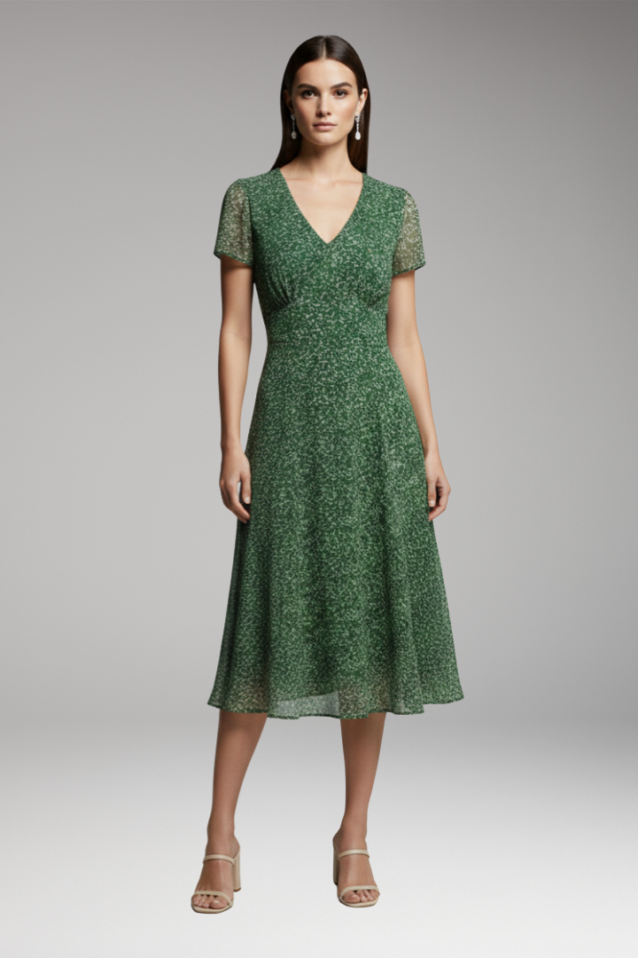 Women's Dress with V-Neck and Flowing Hem 0