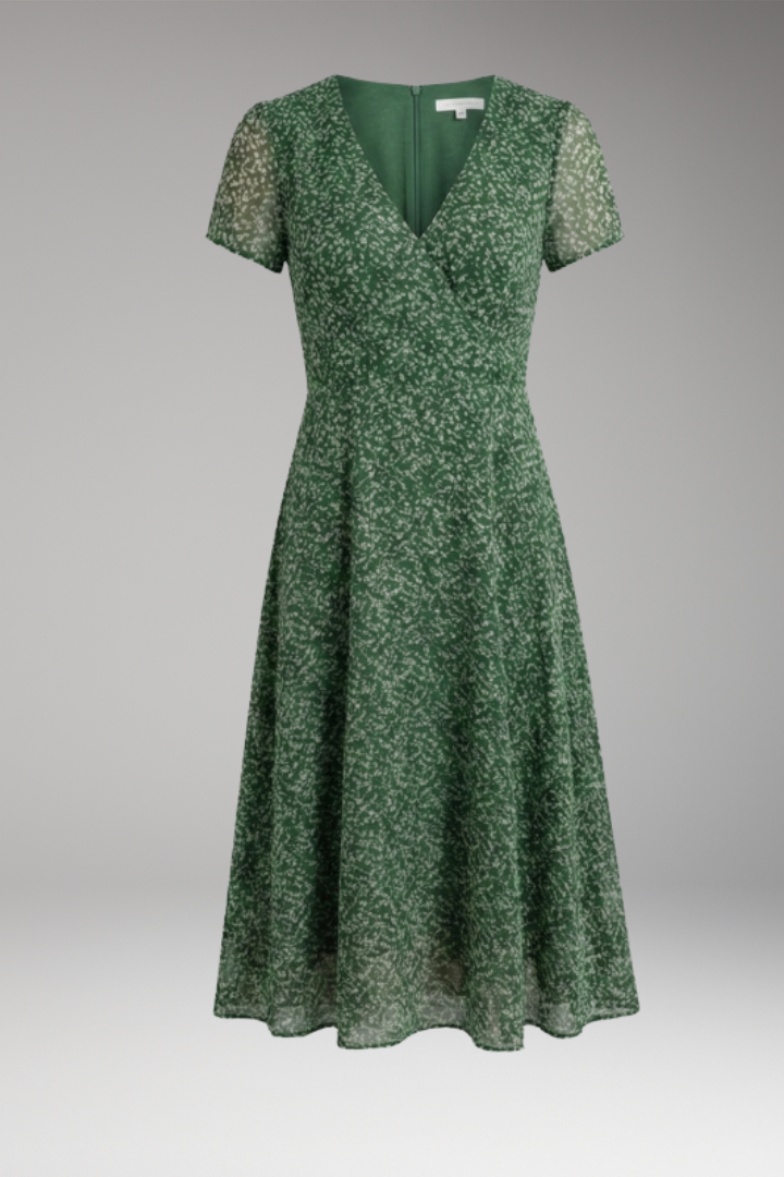 Women's Dress with V-Neck and Flowing Hem 1