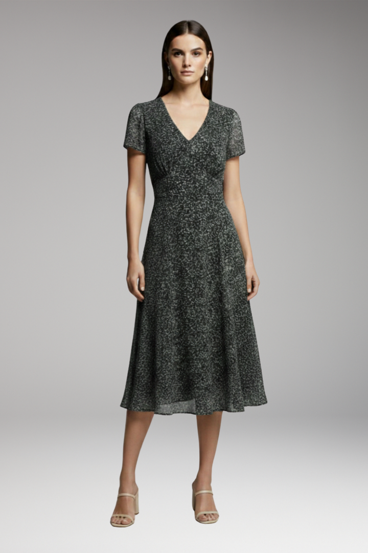 Women's Dress with V-Neck and Flowing Hem 10