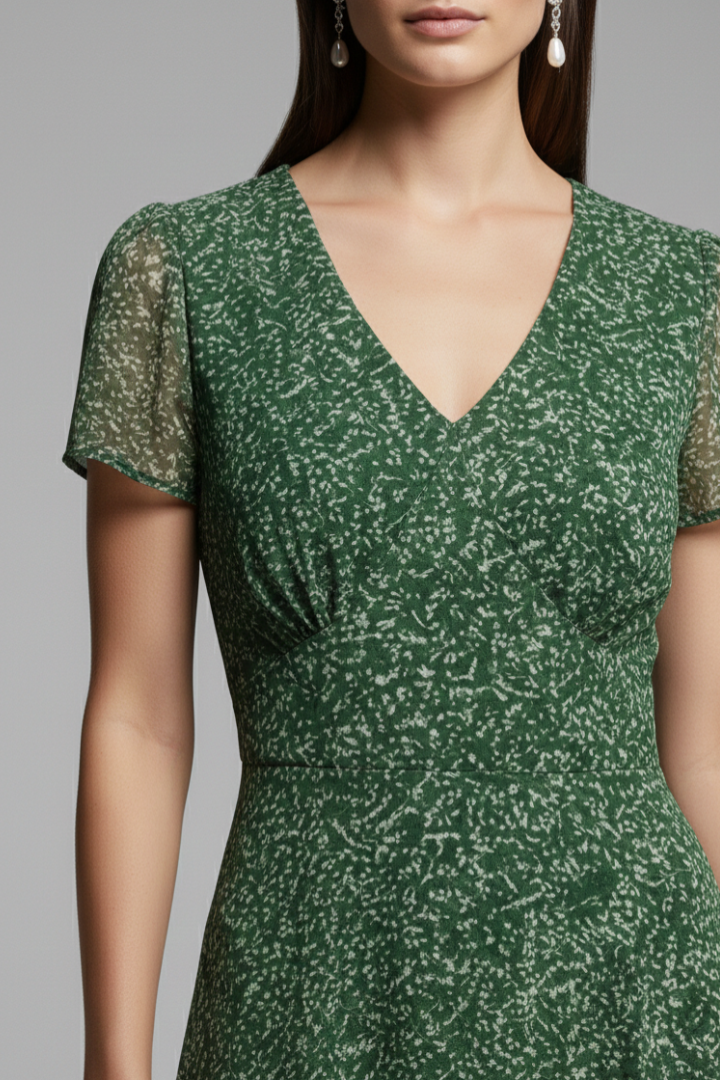 Women's Dress with V-Neck and Flowing Hem 5