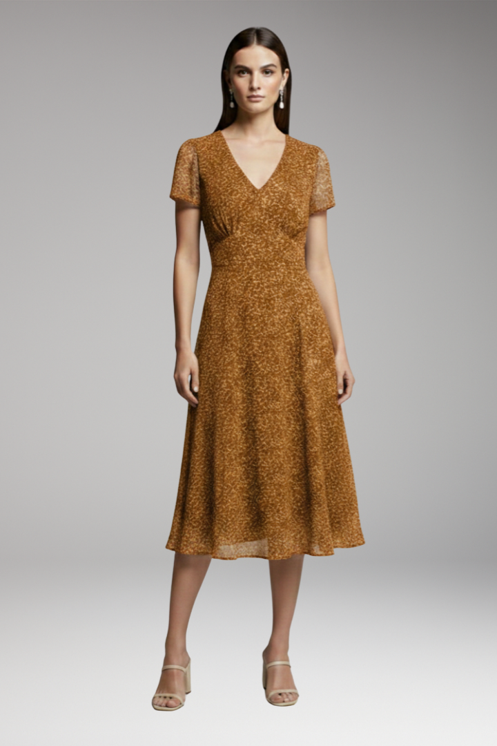 Women's Dress with V-Neck and Flowing Hem 7