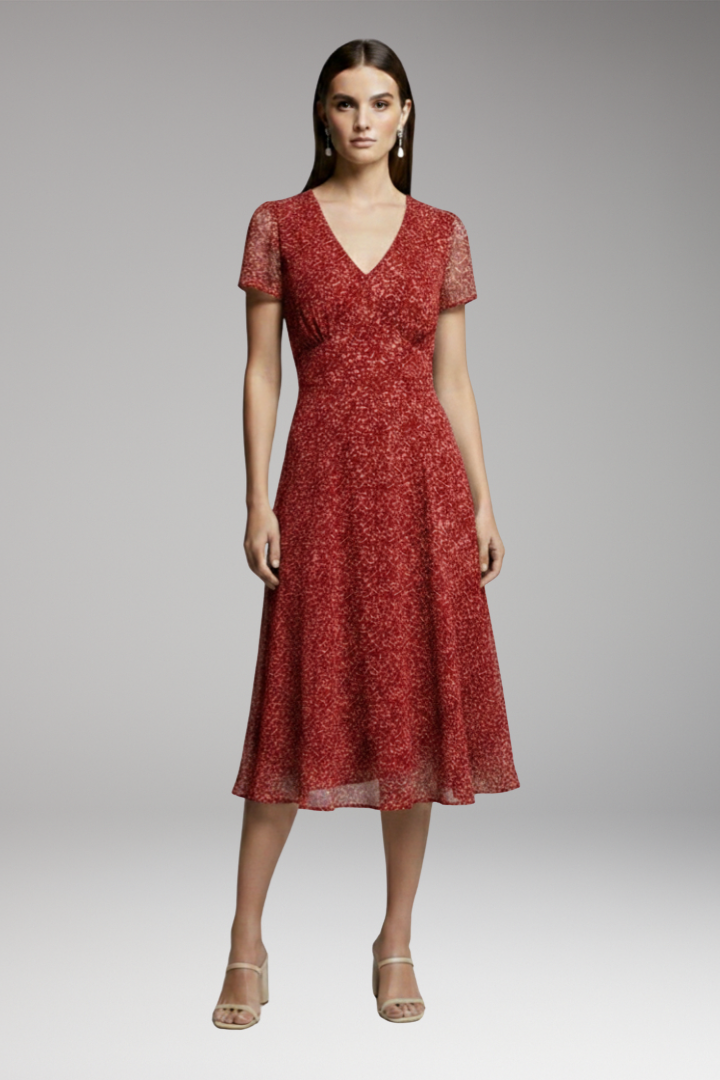 Women's Dress with V-Neck and Flowing Hem 9