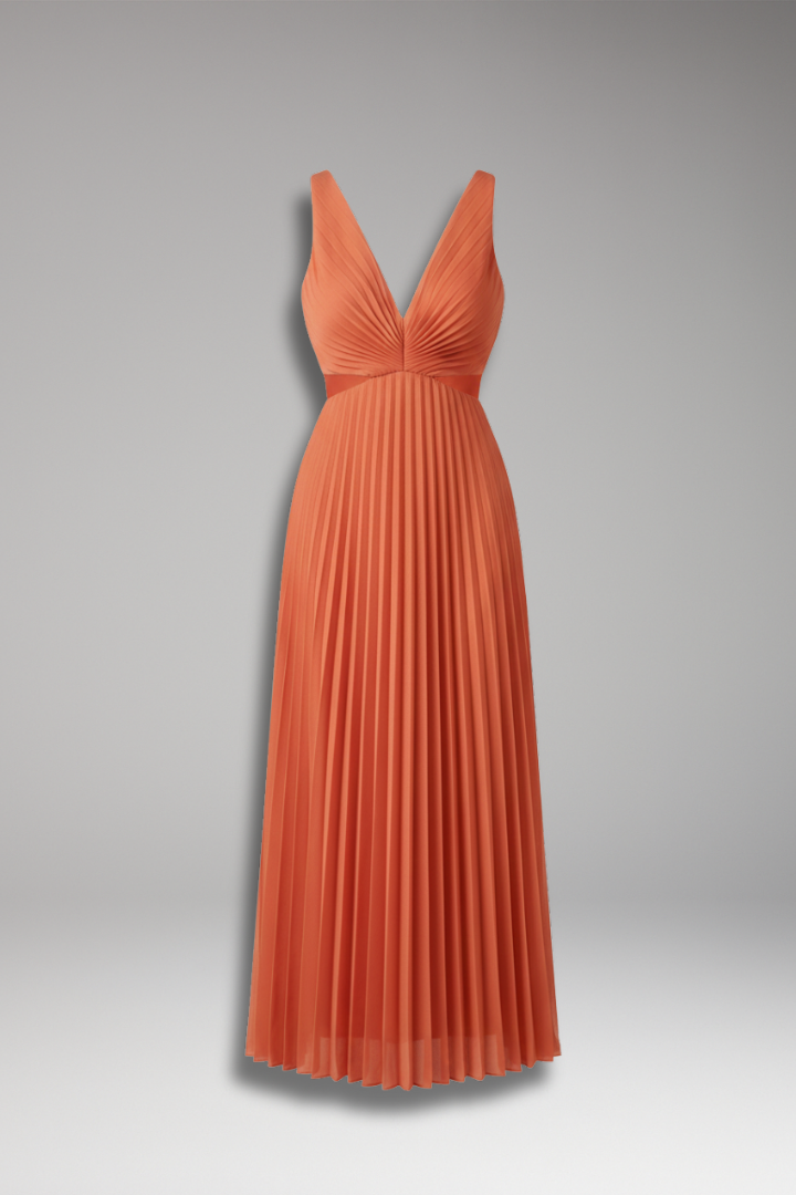 Women's Dress with V-Neckline and Pleated Skirt 1