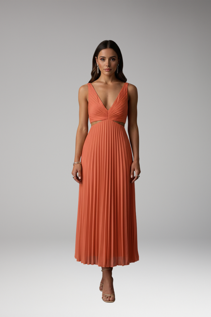 Women's Dress with V-Neckline and Pleated Skirt 2