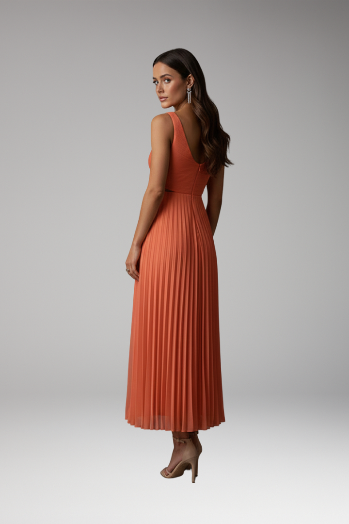 Women's Dress with V-Neckline and Pleated Skirt 4