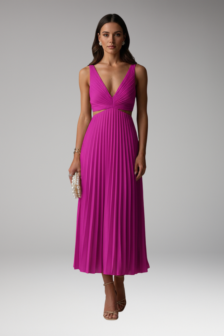 Women's Dress with V-Neckline and Pleated Skirt 7