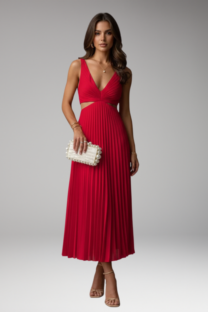 Women's Dress with V-Neckline and Pleated Skirt 8