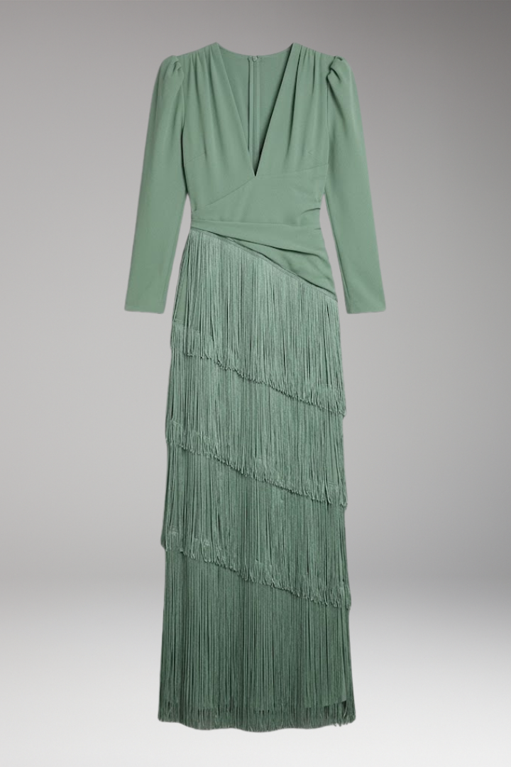 Women's Evening Dress with V-Neck and Tassel Decoration 1