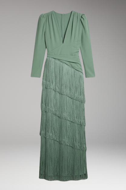Women's Evening Dress with V-Neck and Tassel Decoration 1