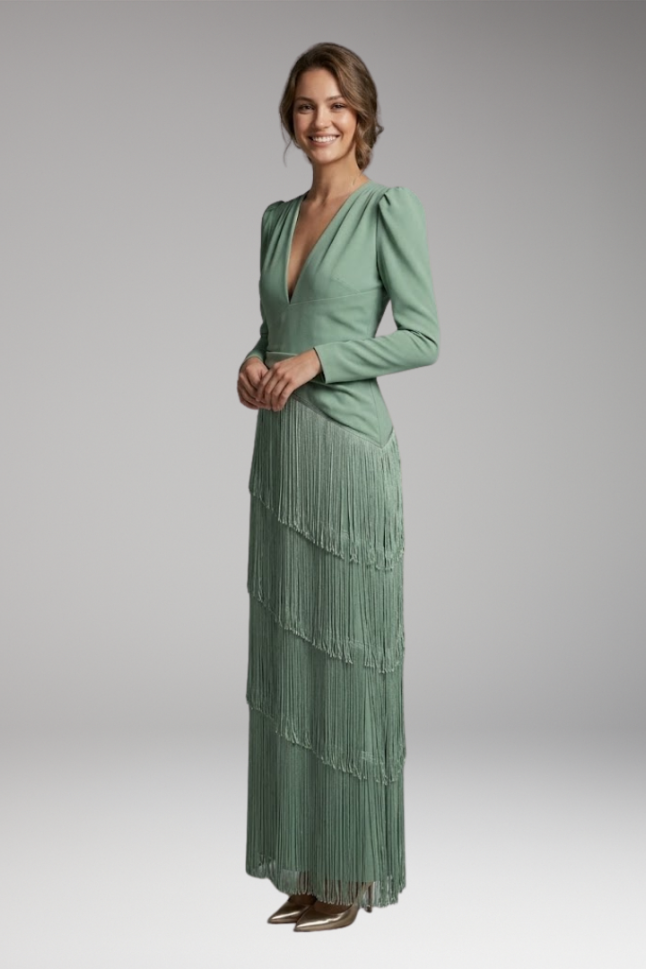 Women's Evening Dress with V-Neck and Tassel Decoration 2