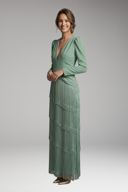 Women's Evening Dress with V-Neck and Tassel Decoration 2
