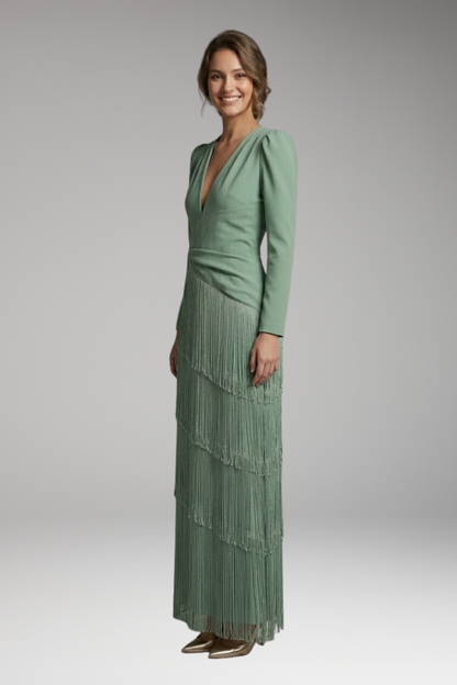 Women's Evening Dress with V-Neck and Tassel Decoration 3
