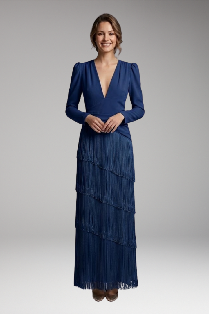Women's Evening Dress with V-Neck and Tassel Decoration 5