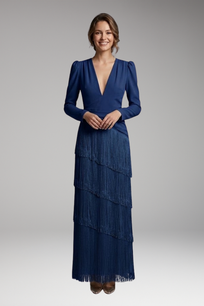 Women's Evening Dress with V-Neck and Tassel Decoration 5