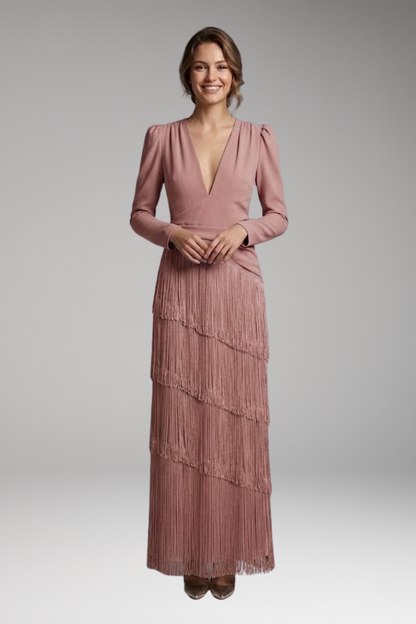 Women's Evening Dress with V-Neck and Tassel Decoration 6