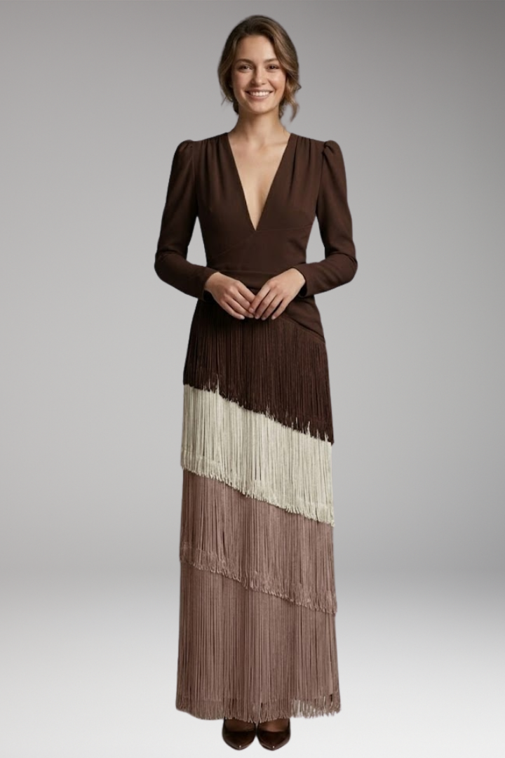 Women's Evening Dress with V-Neck and Tassel Decoration 7