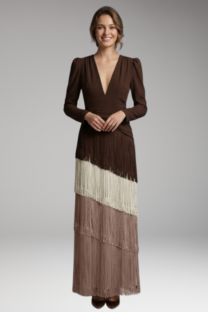 Women's Evening Dress with V-Neck and Tassel Decoration 7