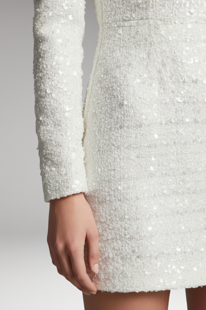 Women's Flared Short Dress with Sequin Embellishments and Round Neckline 6