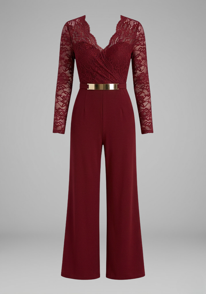 Women's Jumpsuit with Lace Sleeves and Wide Legs 1