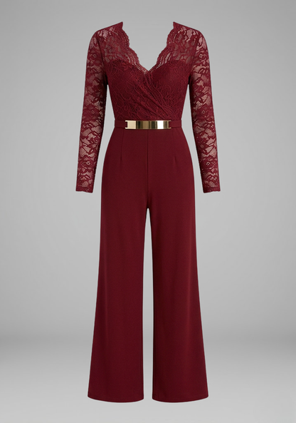 Women's Jumpsuit with Lace Sleeves and Wide Legs 1