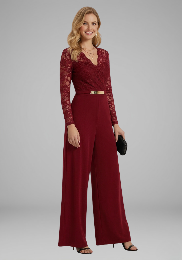 Women's Jumpsuit with Lace Sleeves and Wide Legs 2
