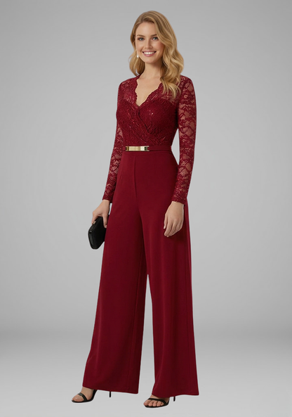 Women's Jumpsuit with Lace Sleeves and Wide Legs 3