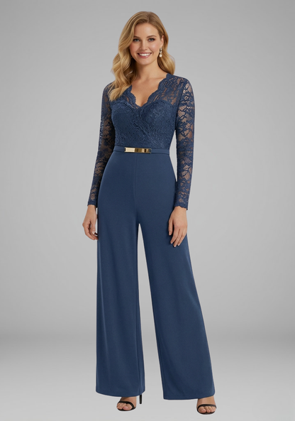 Women's Jumpsuit with Lace Sleeves and Wide Legs 5
