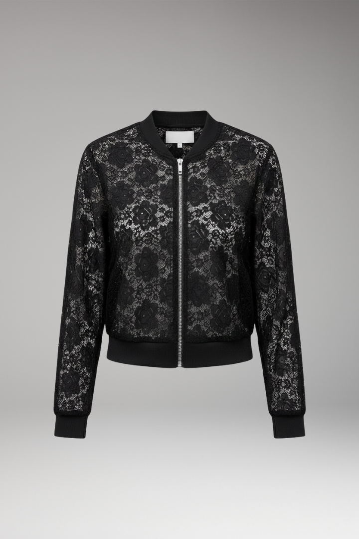 Women's Lace Bomber Jacket with Zip and Elastic Cuffs 1