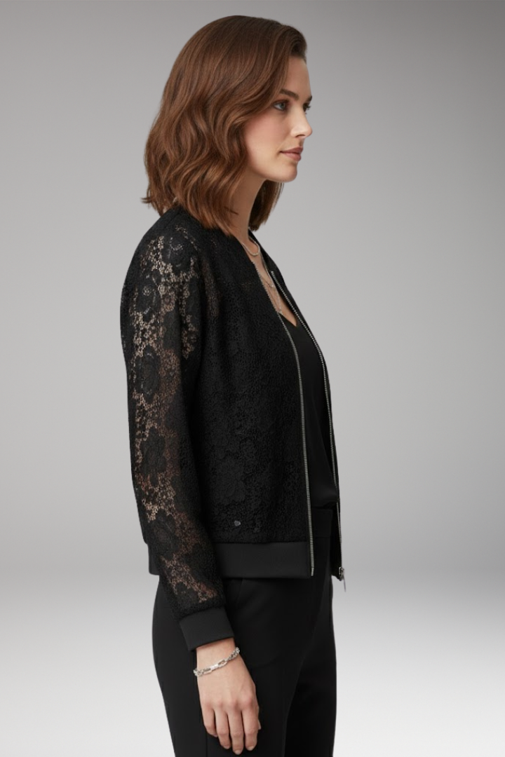 Women's Lace Bomber Jacket with Zip and Elastic Cuffs 2