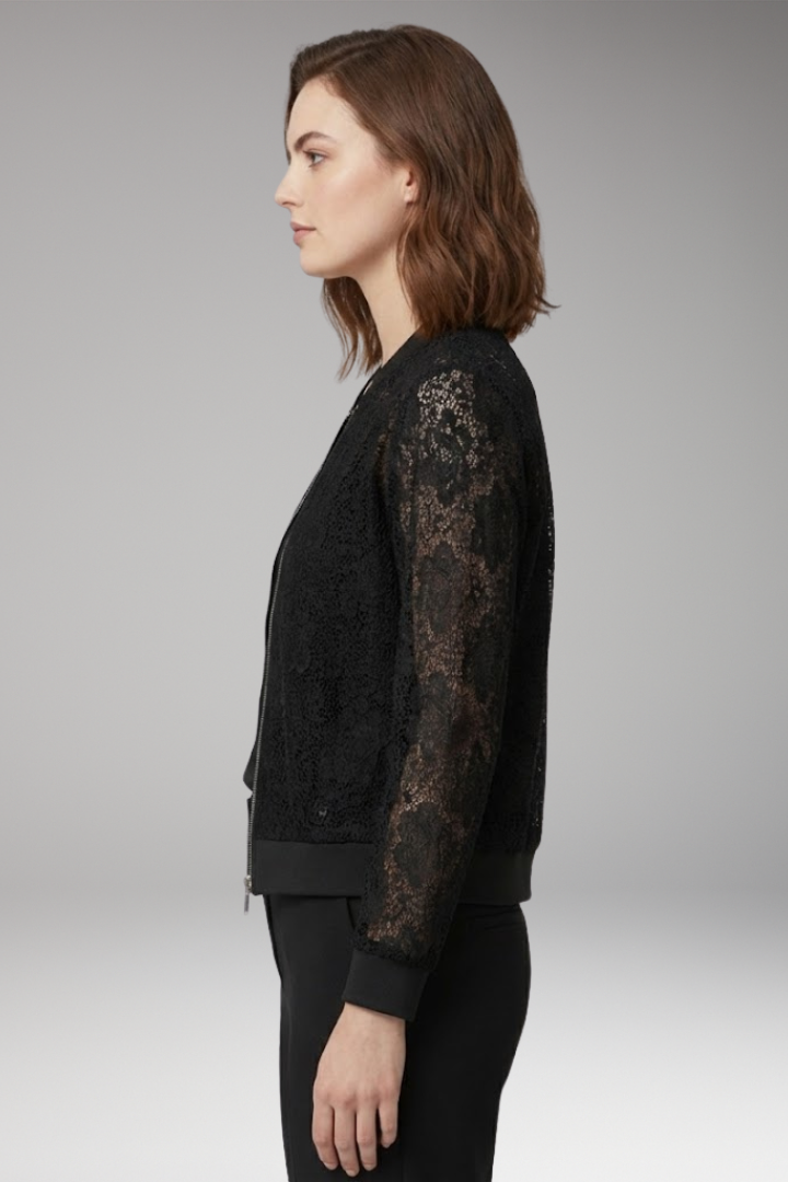 Women's Lace Bomber Jacket with Zip and Elastic Cuffs 3