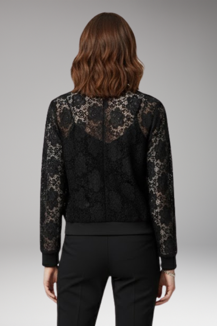 Women's Lace Bomber Jacket with Zip and Elastic Cuffs 4