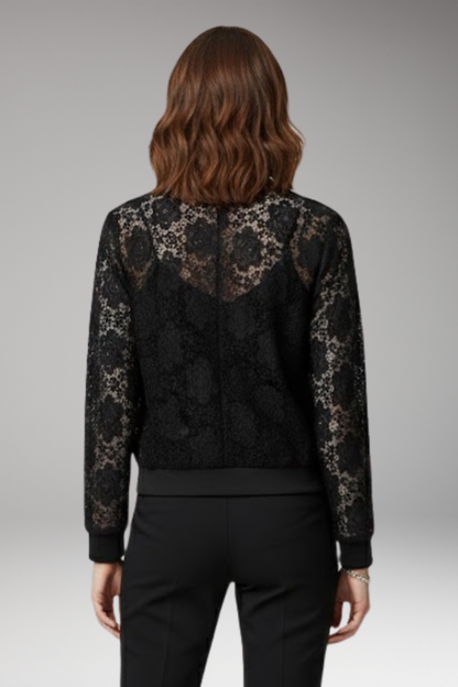 Women's Lace Bomber Jacket with Zip and Elastic Cuffs 4