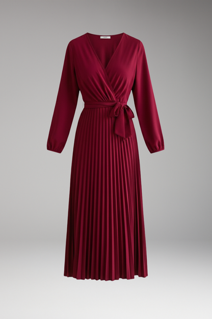 Women's Maxi Dress with V Neck and Pleated Skirt 1