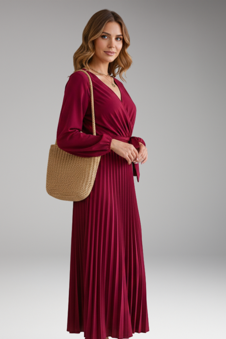 Women's Maxi Dress with V Neck and Pleated Skirt 2
