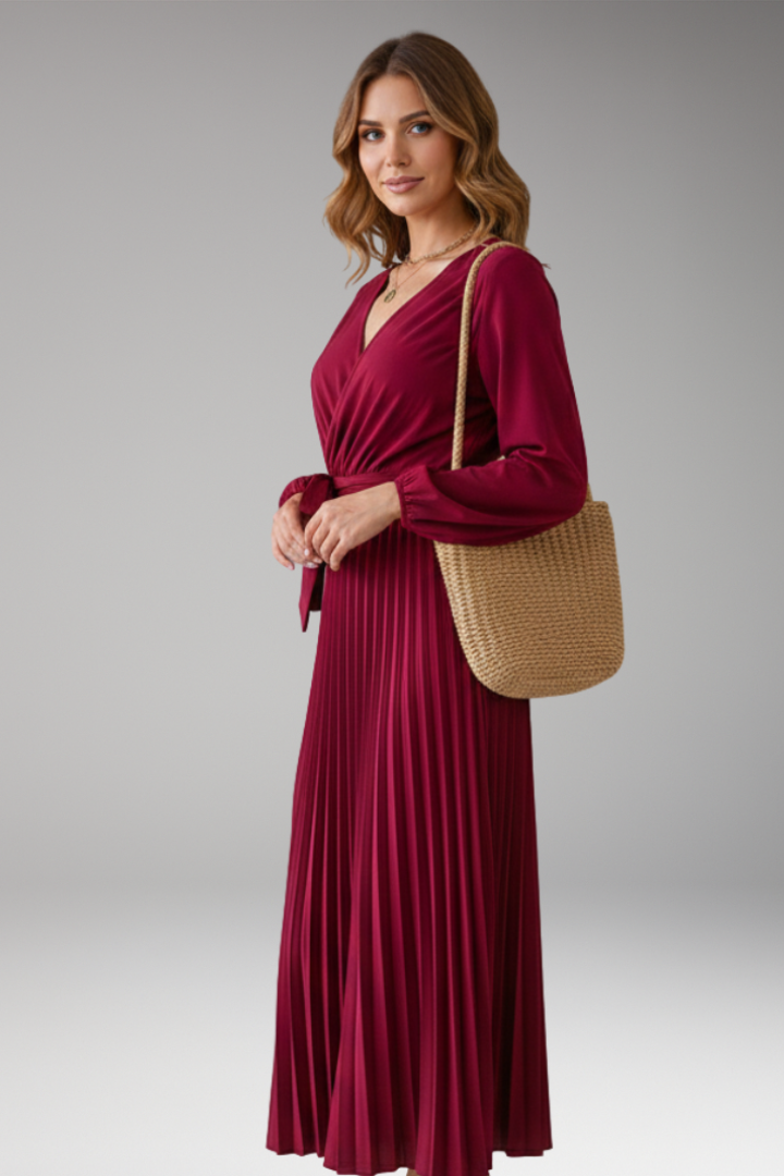 Women's Maxi Dress with V Neck and Pleated Skirt 3