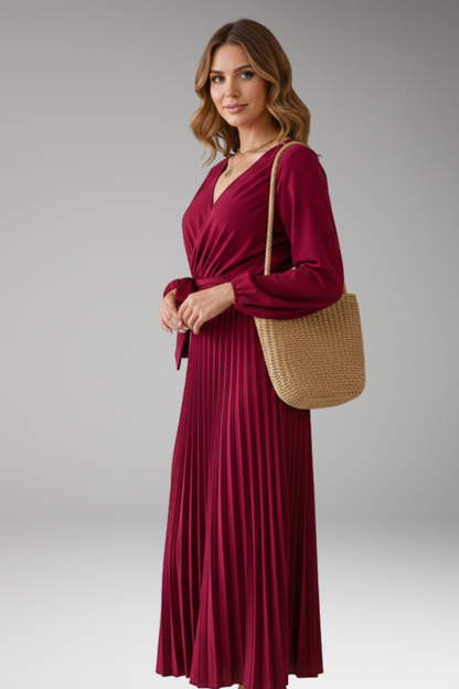 Women's Maxi Dress with V Neck and Pleated Skirt 3
