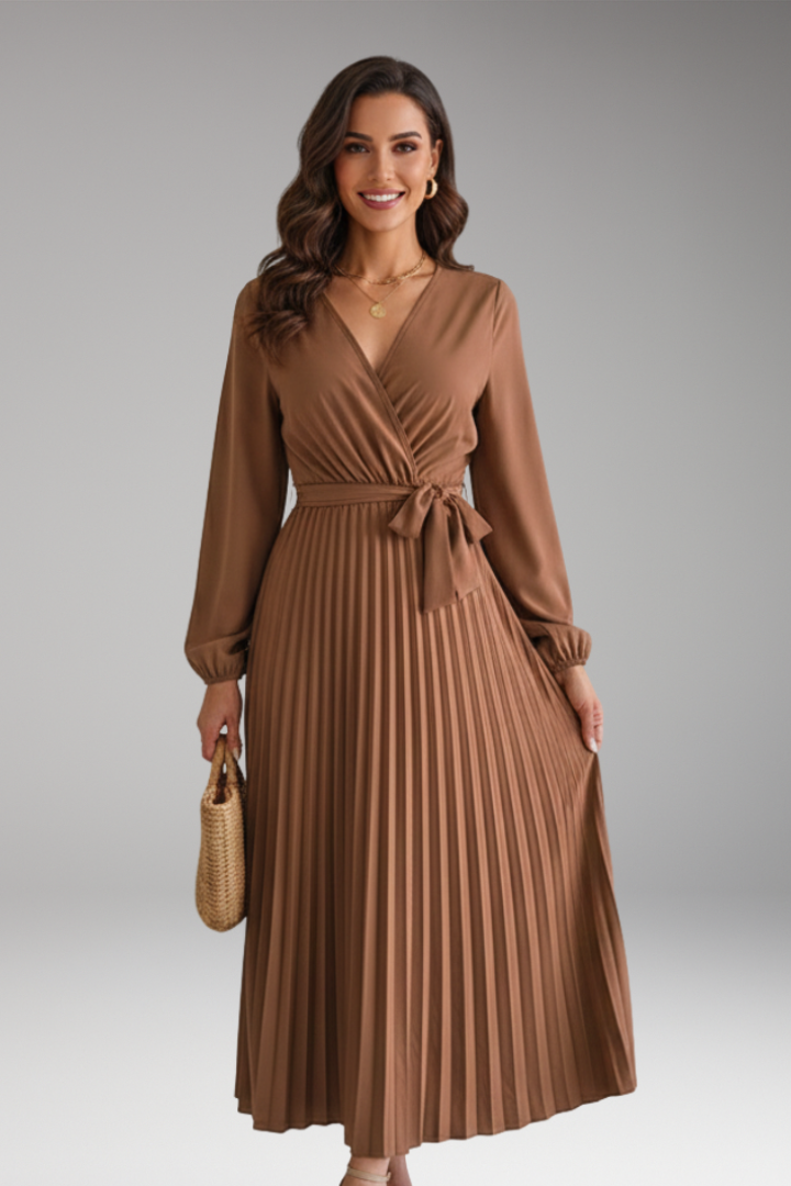 Women's Maxi Dress with V Neck and Pleated Skirt 4