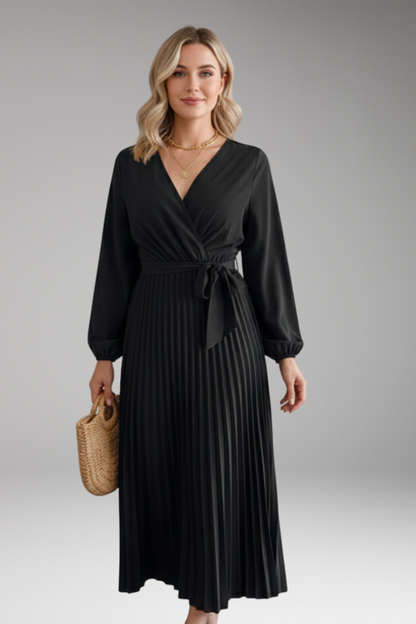 Women's Maxi Dress with V Neck and Pleated Skirt 5