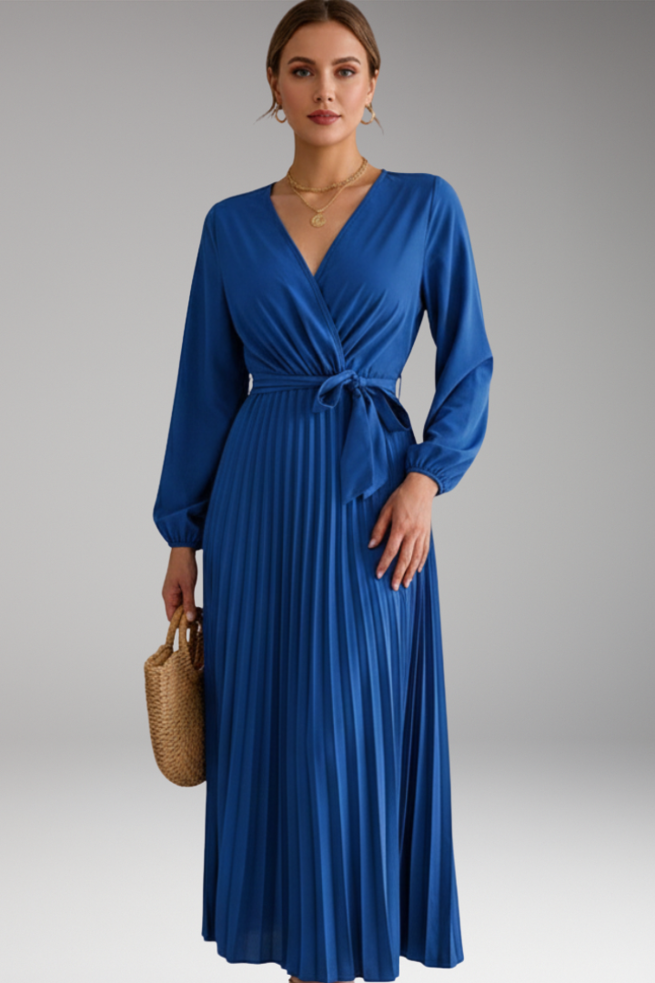 Women's Maxi Dress with V Neck and Pleated Skirt 6