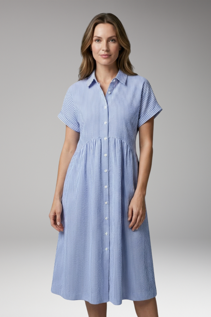 Women's Shirt Dress with Button Front and Side Pockets 0