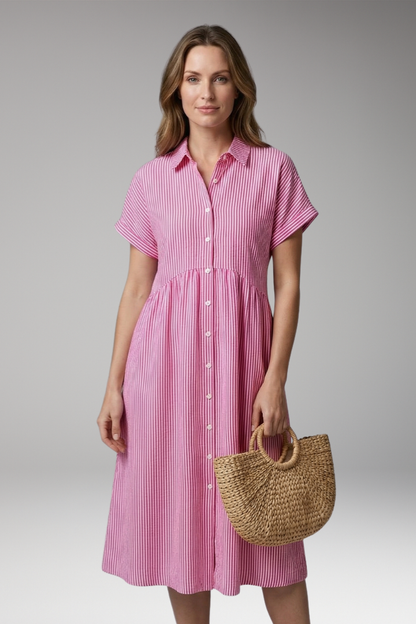 Women's Shirt Dress with Button Front and Side Pockets 10