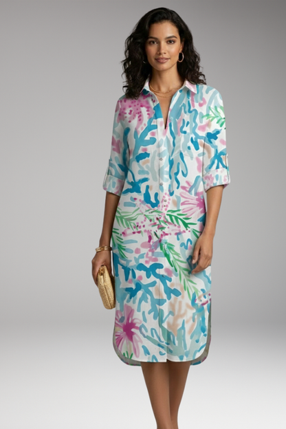 Women's Shirt Dress with Collar and Button Placket 0