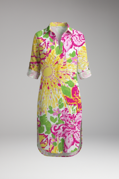 Women's Shirt Dress with Collar and Button Placket 1
