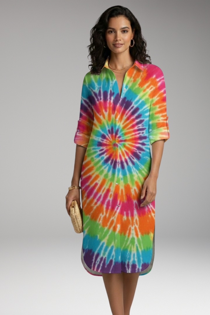 Women's Shirt Dress with Collar and Button Placket 11