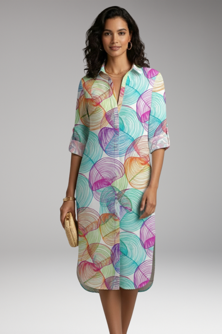 Women's Shirt Dress with Collar and Button Placket 12